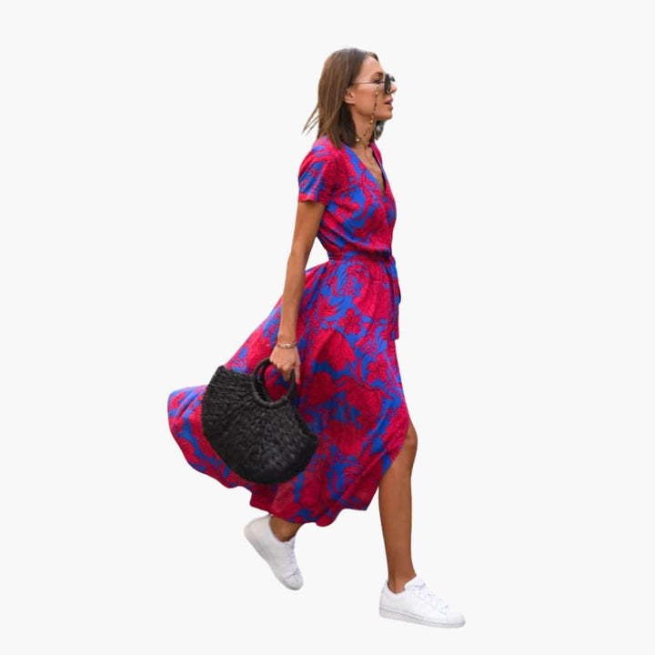 Blumen Wrap-Kleid Damen – Sommerkleid mit Taillengürtel