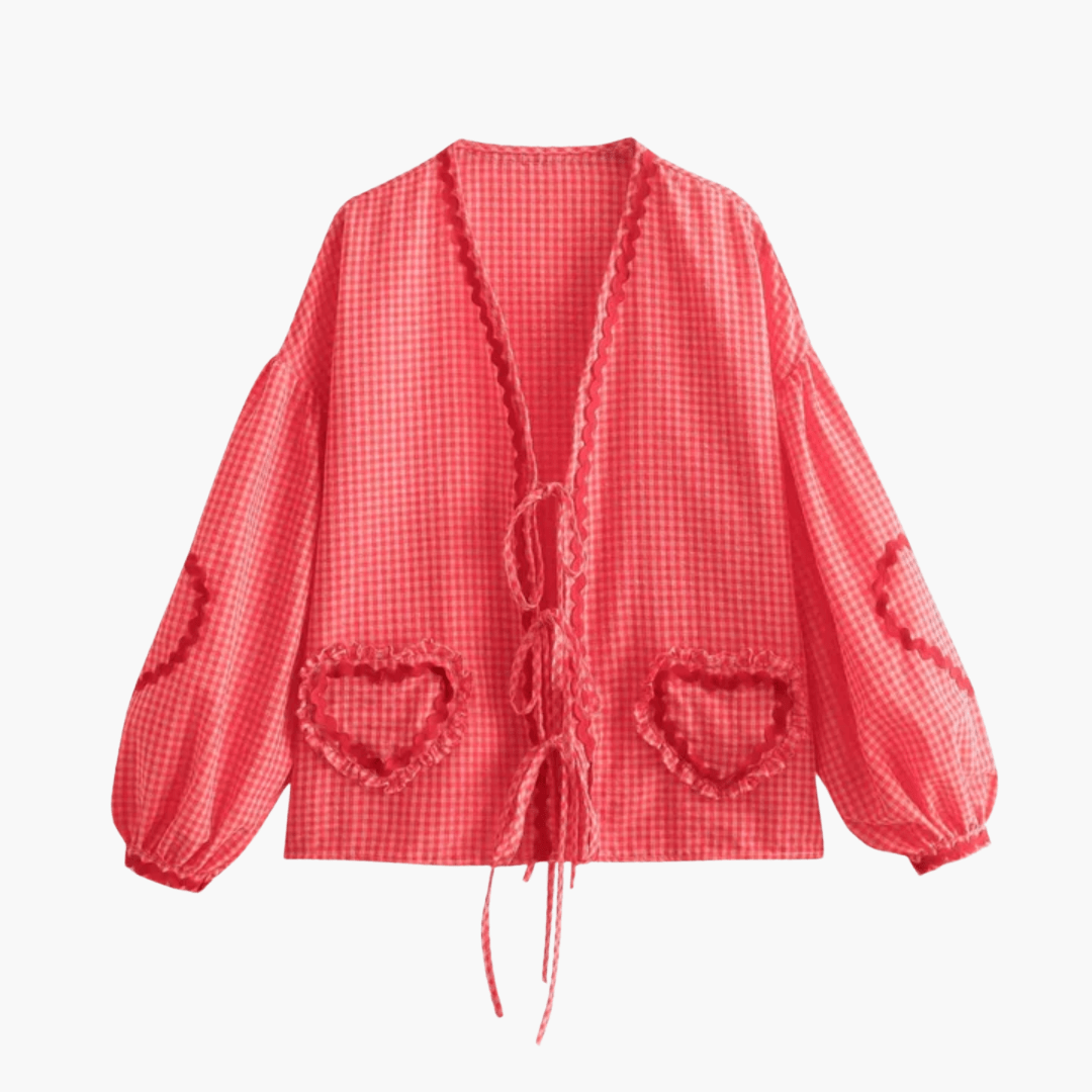 Damen Gingham Bluse mit Herz Taschen – Sommer Bluse