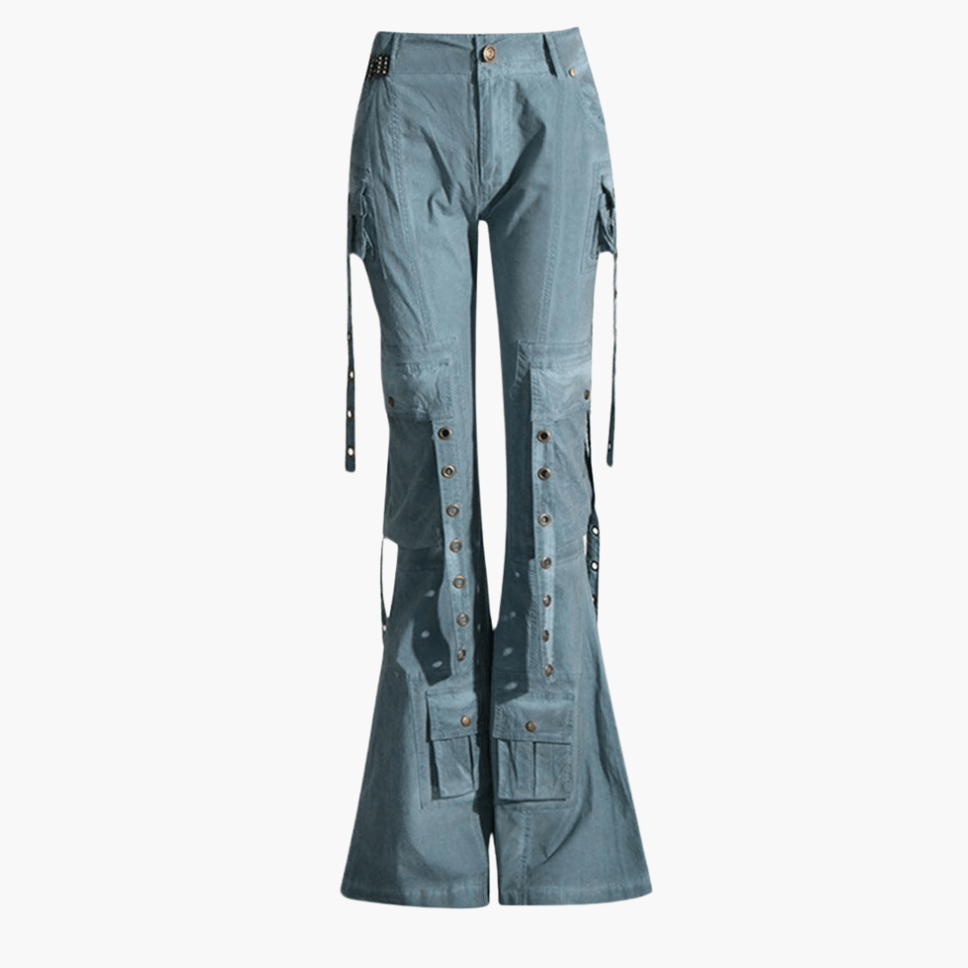 Cargo-Hose für Damen mit Schnürung – Beigefarbene Flared Pants