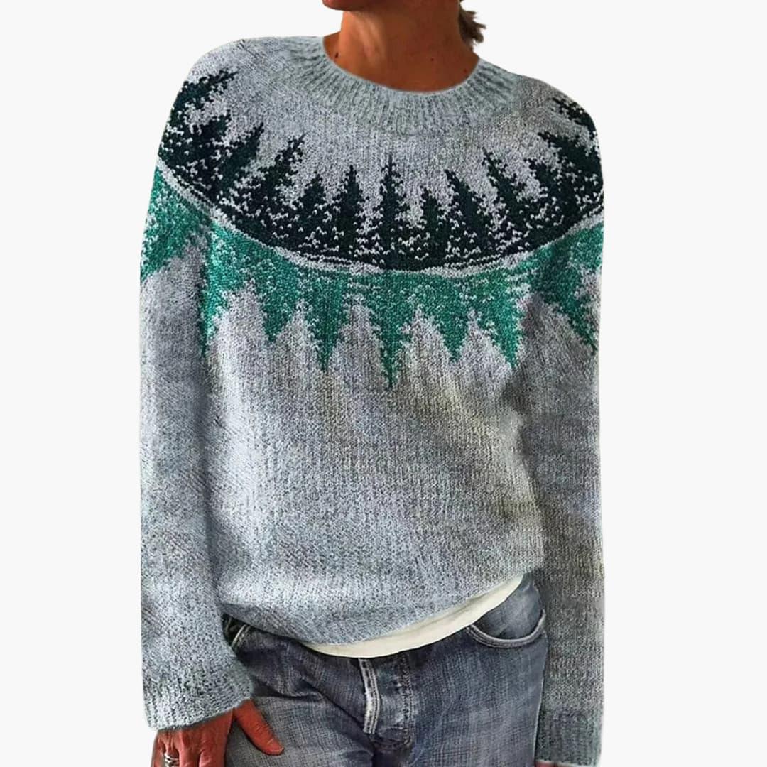 Damen pullover mit Rundhalsausschnitt und nordischem Muster