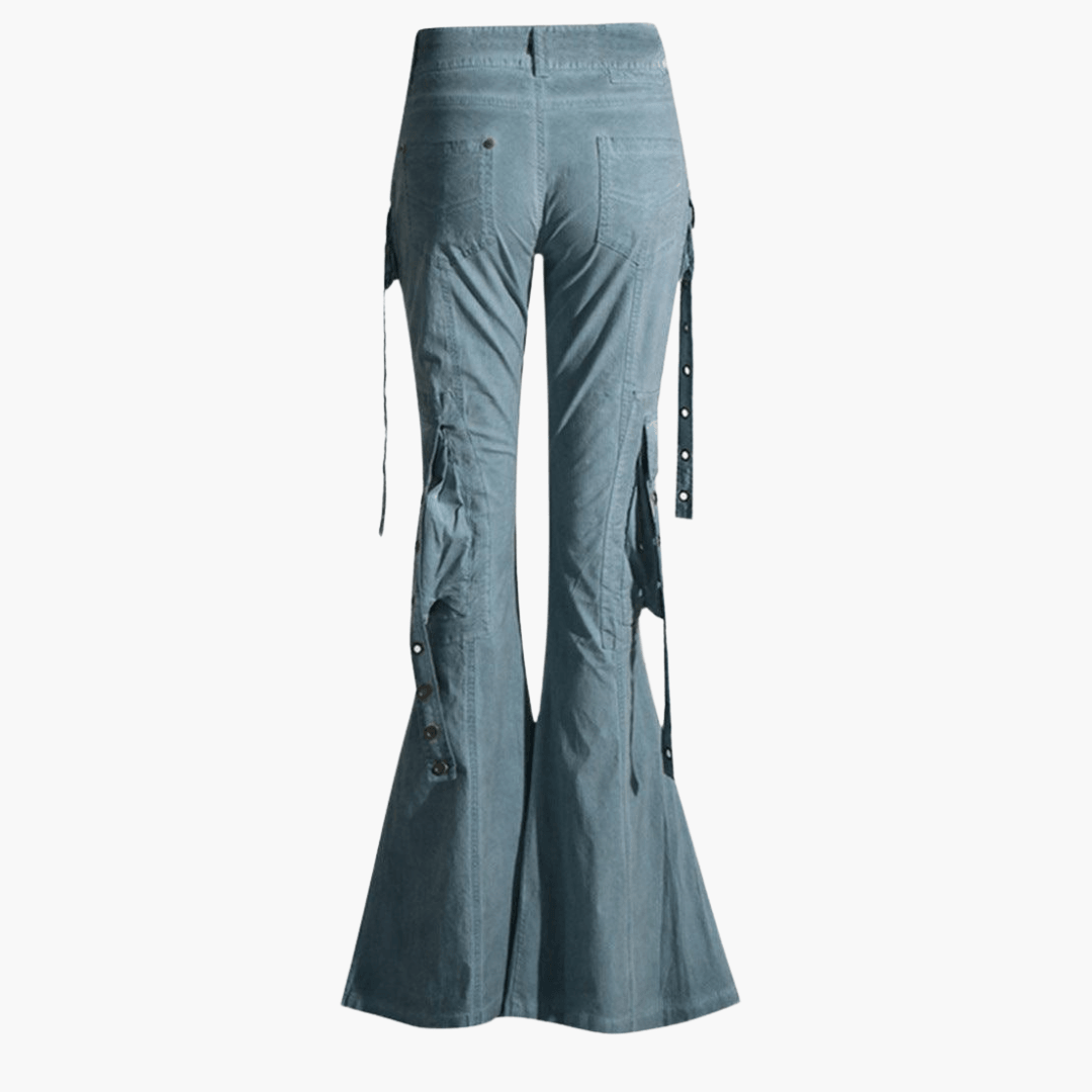 Cargo-Hose für Damen mit Schnürung – Beigefarbene Flared Pants