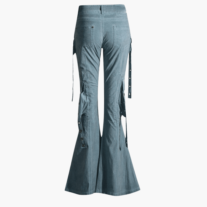 Cargo-Hose für Damen mit Schnürung – Beigefarbene Flared Pants
