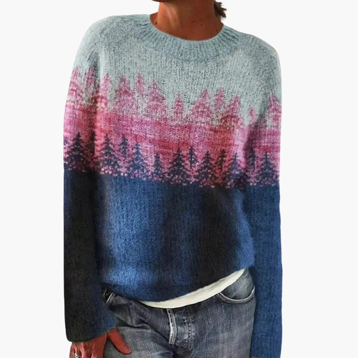 Damen pullover mit Rundhalsausschnitt und nordischem Muster