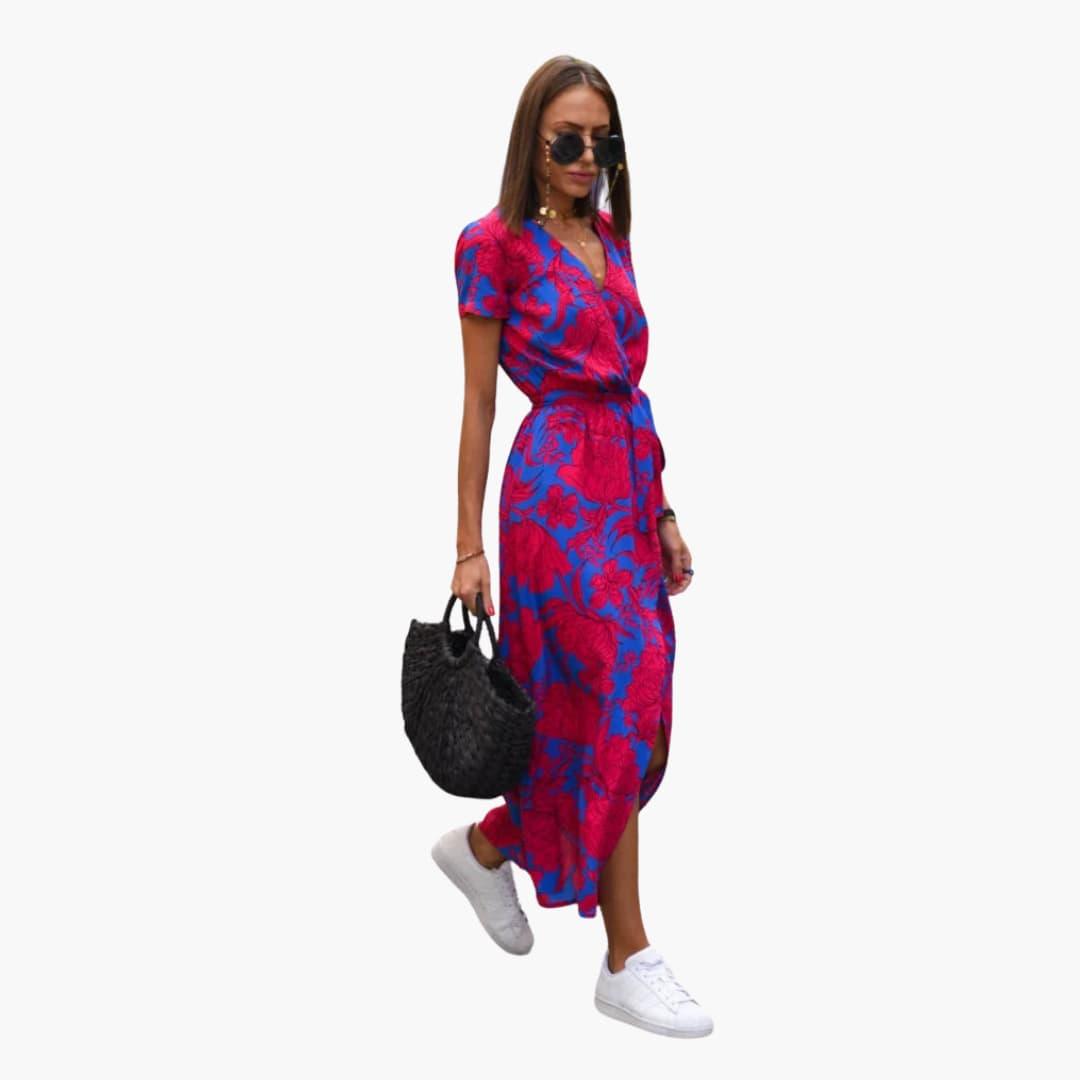 Blumen Wrap-Kleid Damen – Sommerkleid mit Taillengürtel