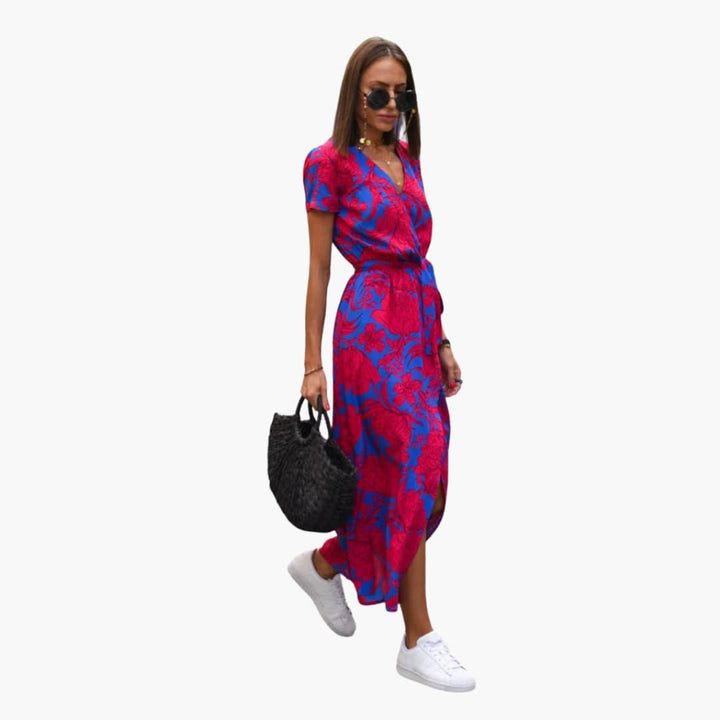 Blumen Wrap-Kleid Damen – Sommerkleid mit Taillengürtel