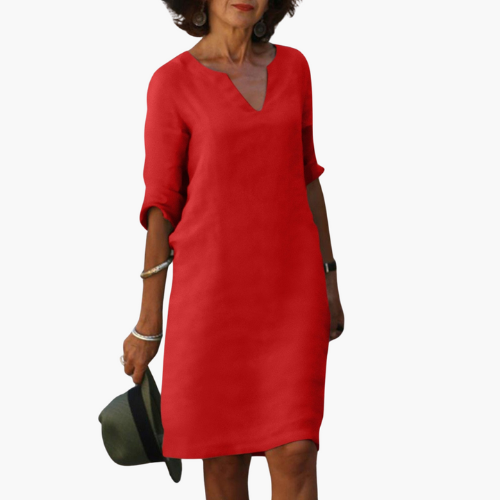 Luftiges Sommerkleid mit V-Ausschnitt und 3/4-Ärmeln für Damen
