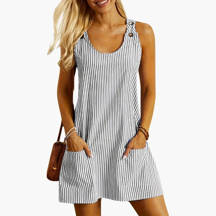 Gestreiftes A-Linienkleid mit Taschen für Damen