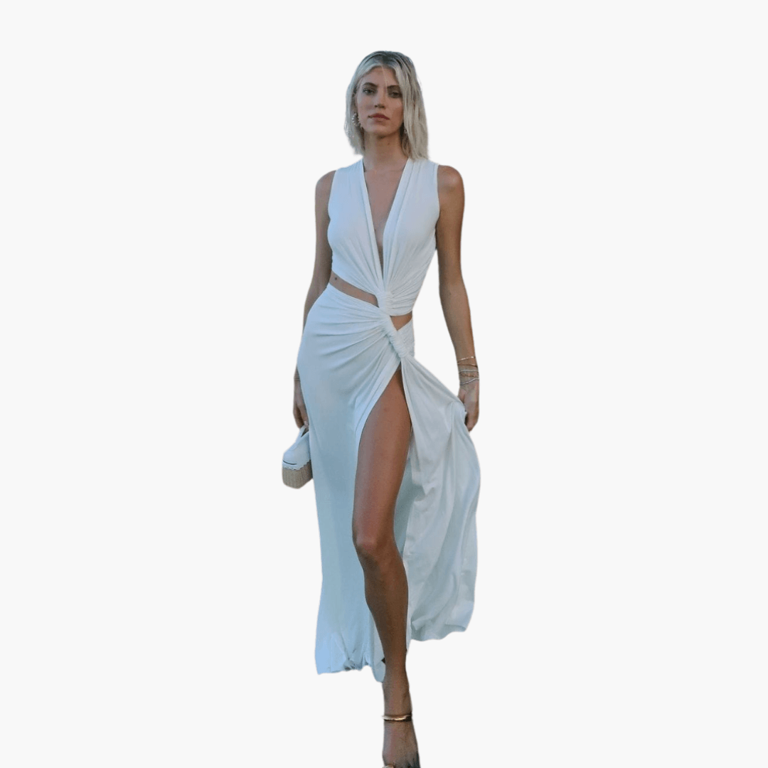 Sommerkleid Damen – Cut-Out, V-Ausschnitt, Seitenschlitz