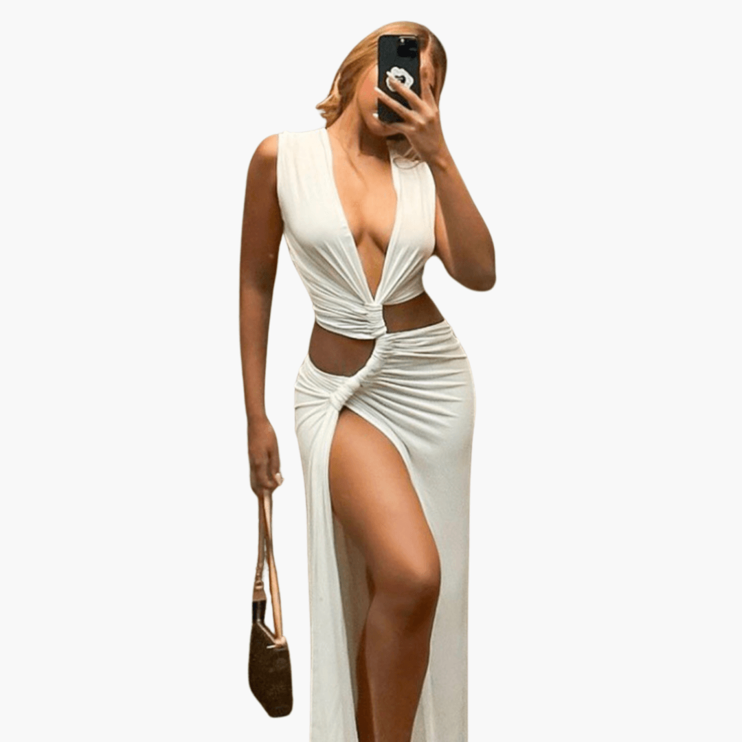 Sommerkleid Damen – Cut-Out, V-Ausschnitt, Seitenschlitz
