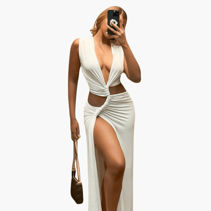 Sommerkleid Damen – Cut-Out, V-Ausschnitt, Seitenschlitz