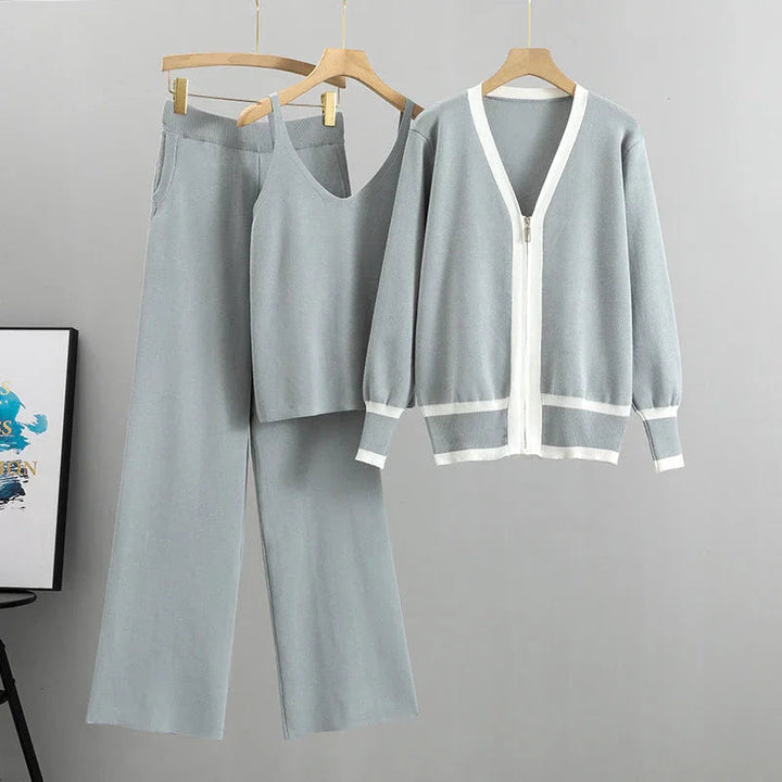 Dreiteiliges Strickset mit Kontrast für Damen