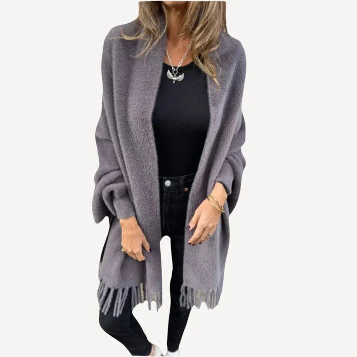 Fransendetail Wickelstrickjacket für Damen