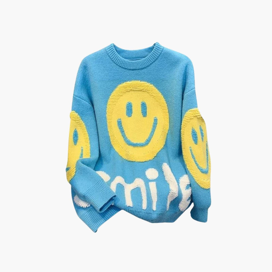 Lässiger Smiley-Print Pullover für Damen - Oversized Strickjacke