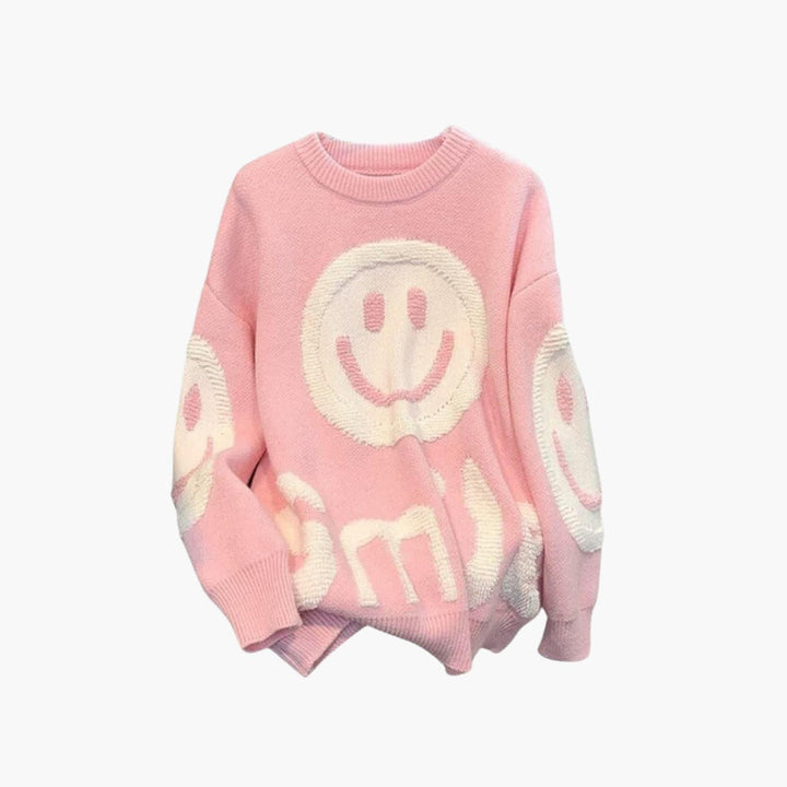 Lässiger Smiley-Print Pullover für Damen - Oversized Strickjacke