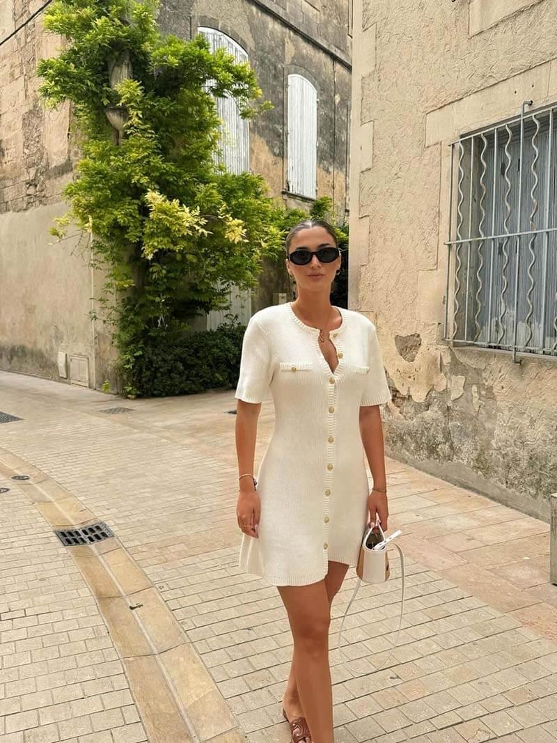 Knopfleiste Minikleid Kurzarm für Damen