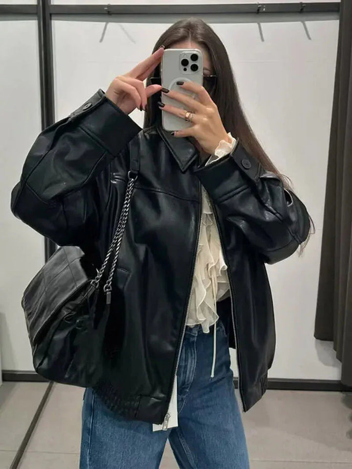 Kunstleder Reißverschlussjacke für Damen