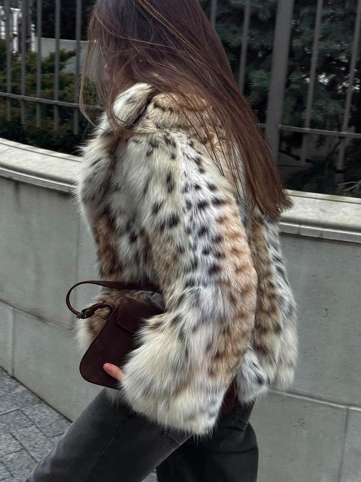 Animal-Print Kunstpelzjacke für Damen