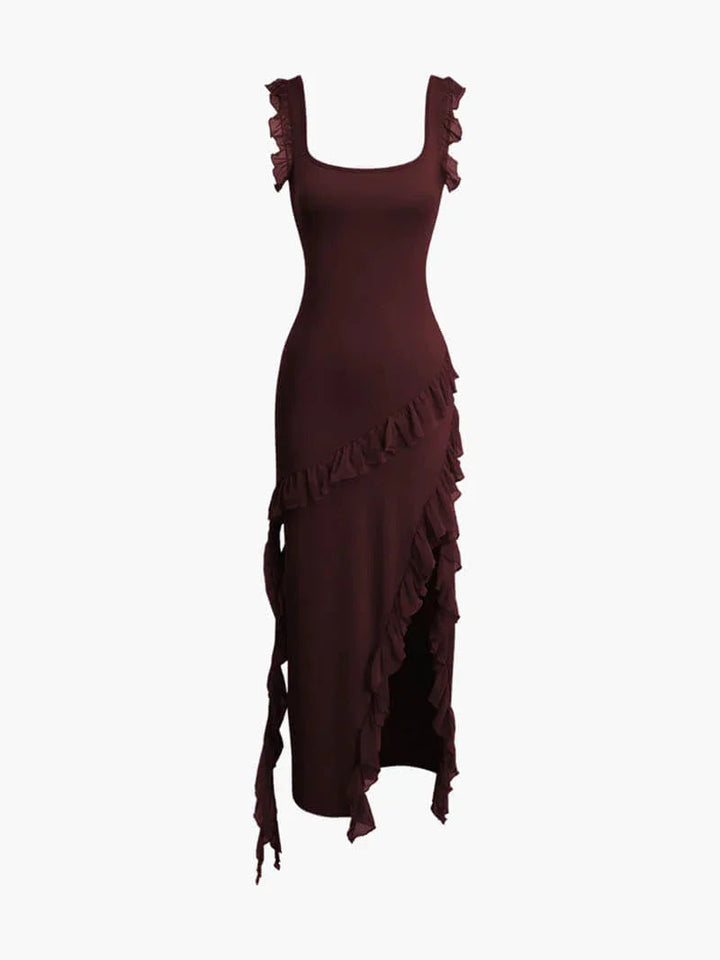 Ärmelloses Rüschenmaxikleid für Damen