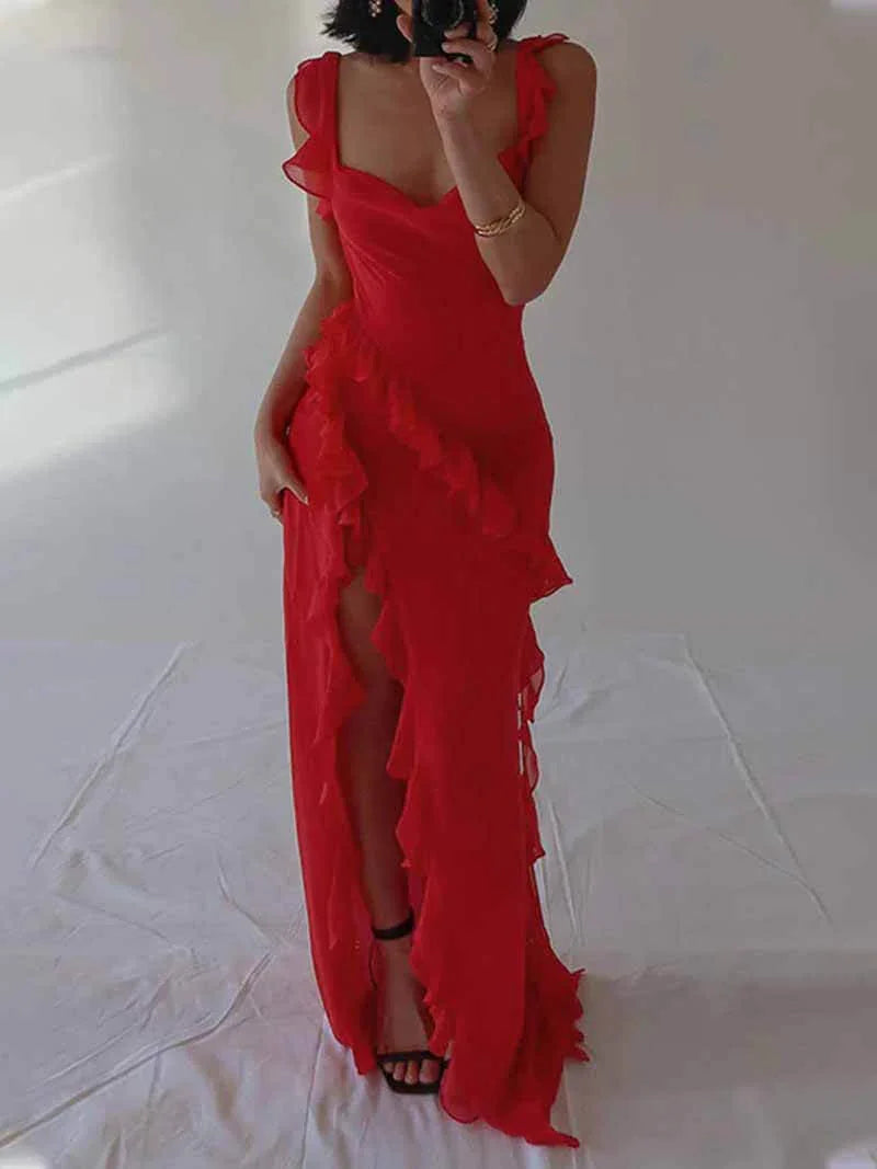 Ärmelloses Rüschenmaxikleid für Damen