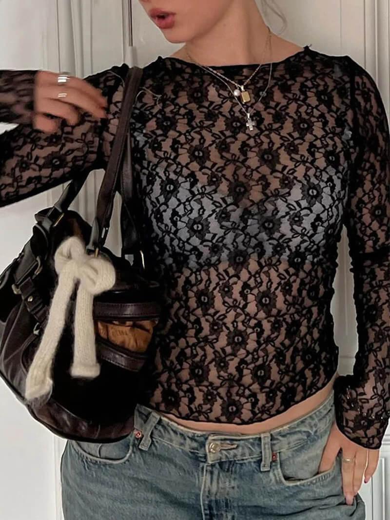 Spitzen Langarmtop für Damen