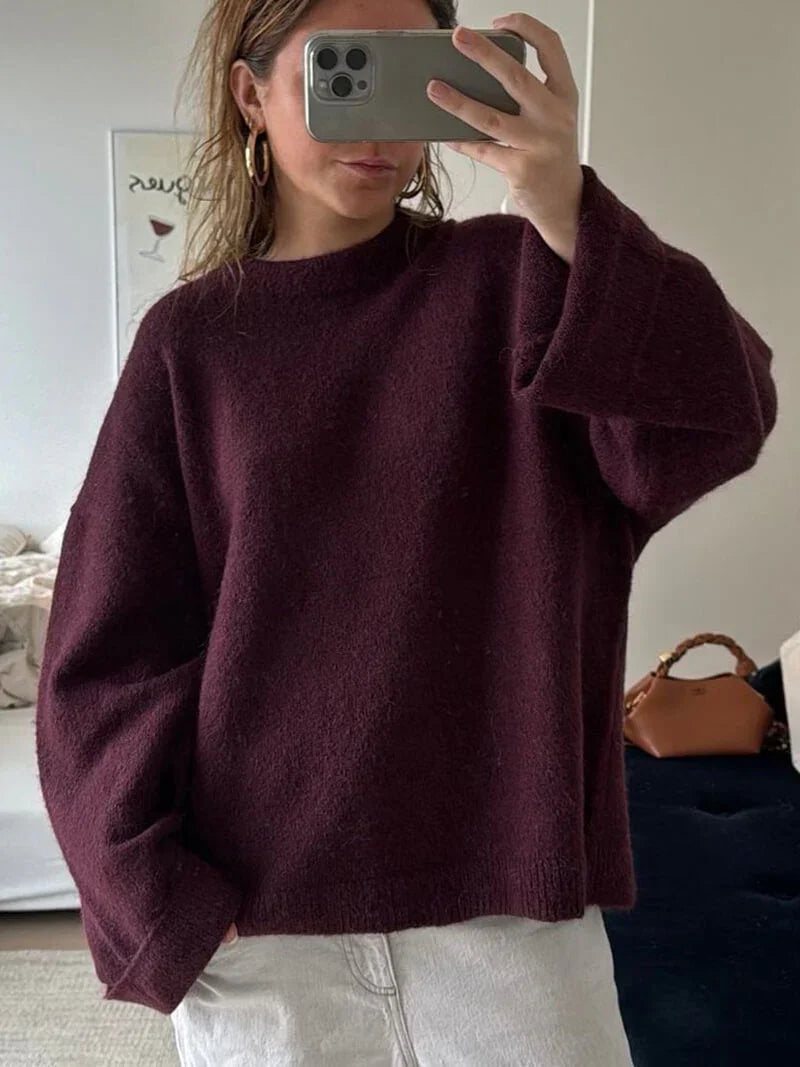 Unifarbener Strickpullover für Damen