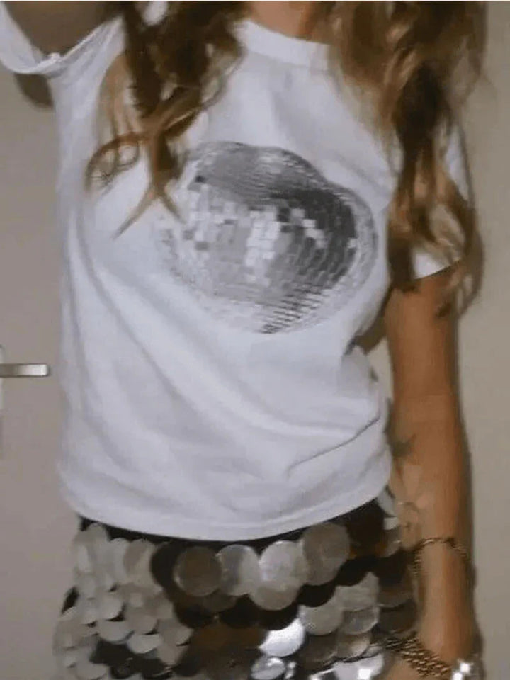 Disco-Print T-Shirt für Damen