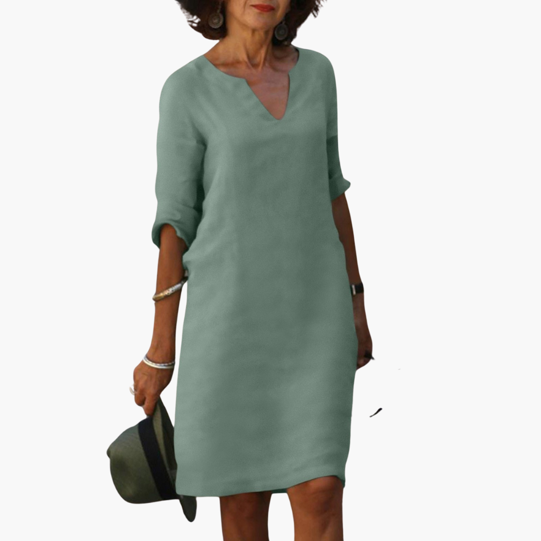 Luftiges Sommerkleid mit V-Ausschnitt und 3/4-Ärmeln für Damen