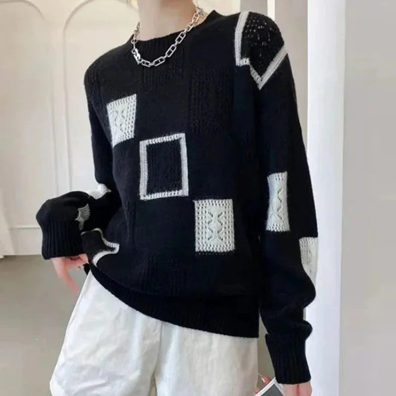Patchwork Strickpullover für Damen