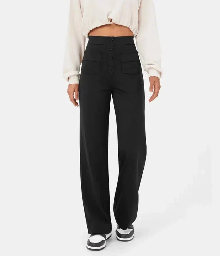 High-Waist Freizeithose mit Knöpfen für Damen