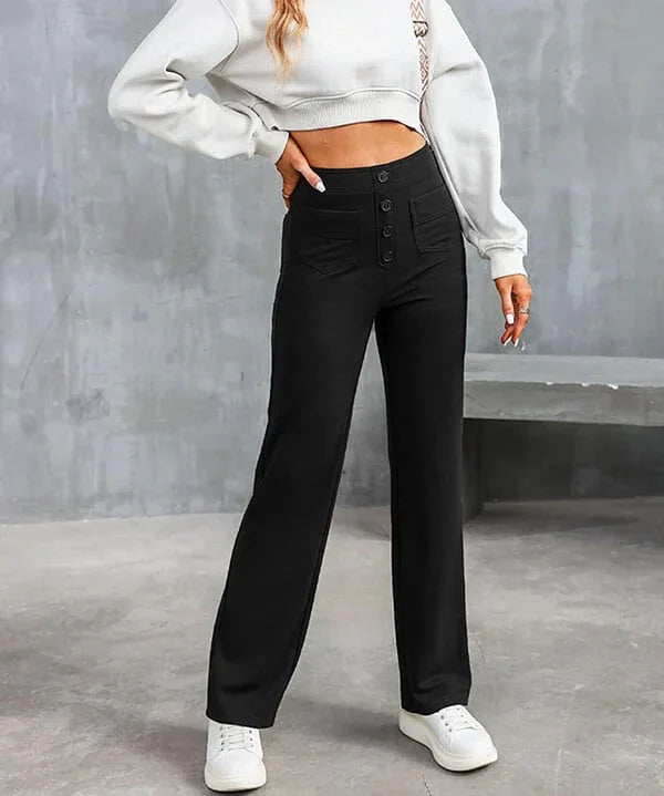High-Waist Freizeithose mit Knöpfen für Damen