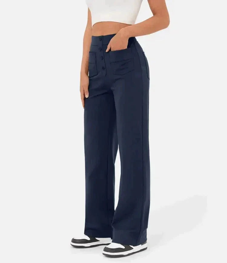 High-Waist Freizeithose mit Knöpfen für Damen