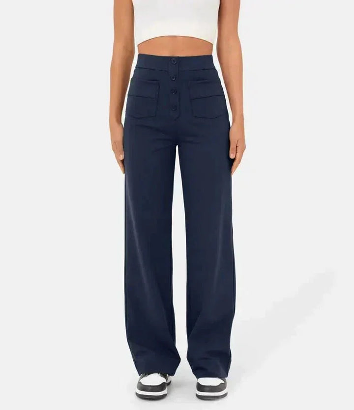 High-Waist Freizeithose mit Knöpfen für Damen