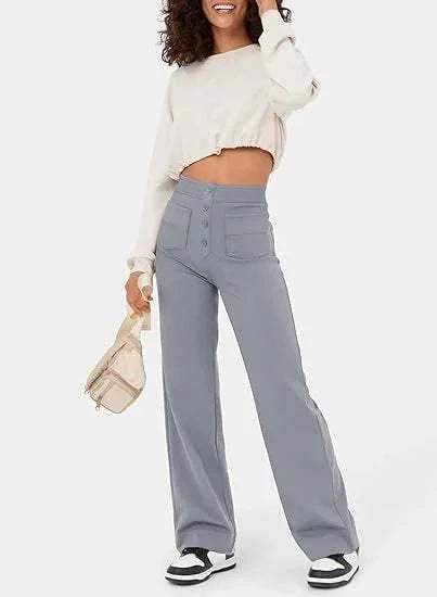 High-Waist Freizeithose mit Knöpfen für Damen